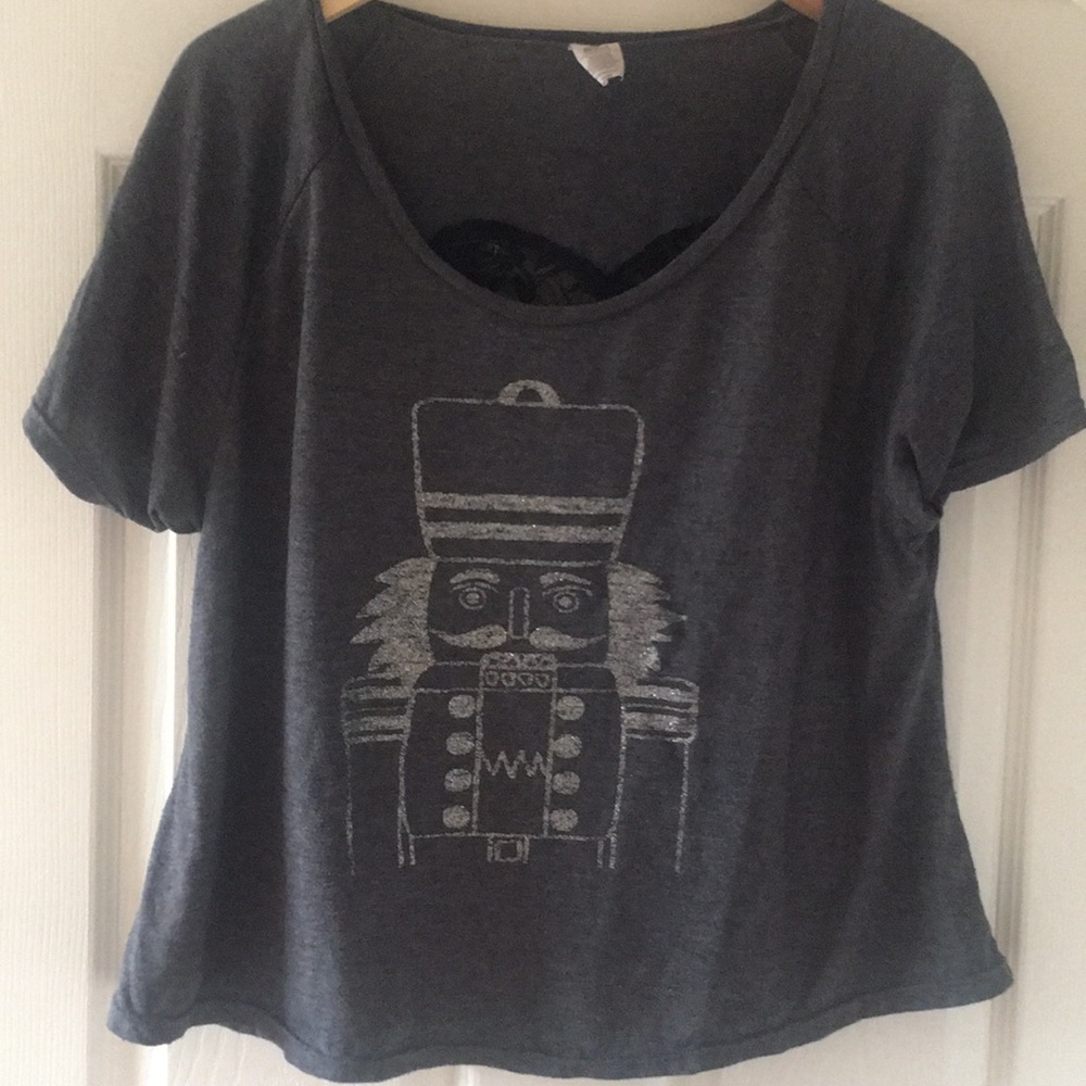 Grey Nutcracker Tee with Lace Heart Back